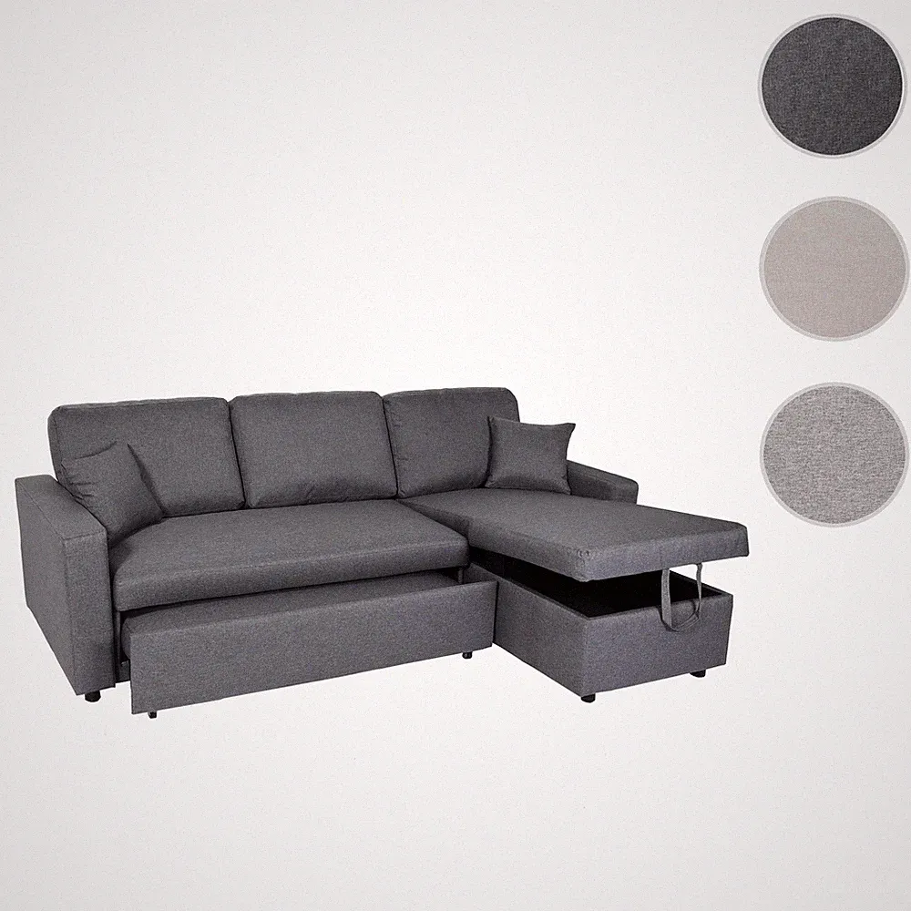 Ecksofa mit Bettkasten HWC-L17, Couch Sofa L-Form, Liegefläche Nosagfederung