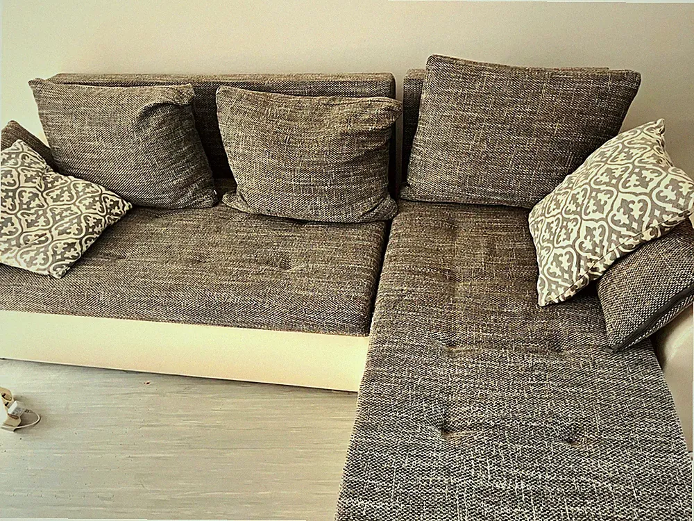 Ecksofa mit Kissen 220x200x100cm 3-Sitzer grau/weiß 100% Polyester