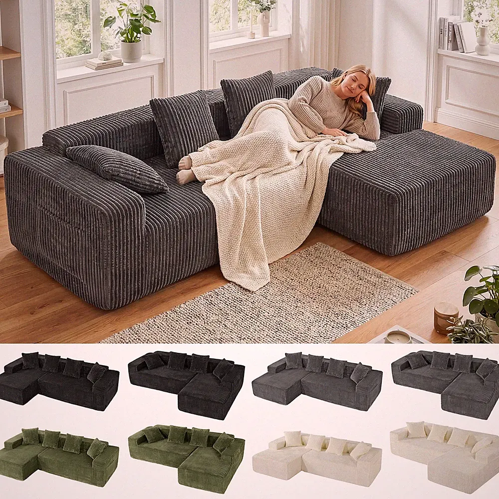 Ecksofa mit Schlaffunktion 261cm Corduroy Modulares Schlafsofa L-Form Couch Sofa