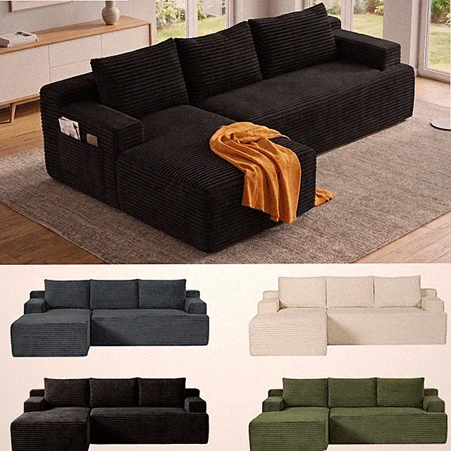 Ecksofa mit Schlaffunktion Cord Sofa L-Form Couch ohne Montage 238cm Cloud Loung