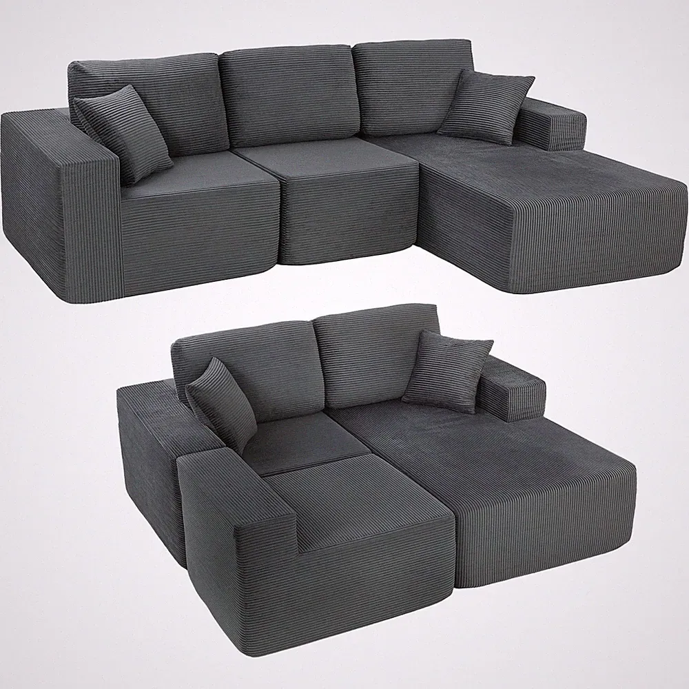 Ecksofa mit Schlaffunktion, L-Form 267 cm Schlafsofa mit Wurfkissen Dunkelgrau