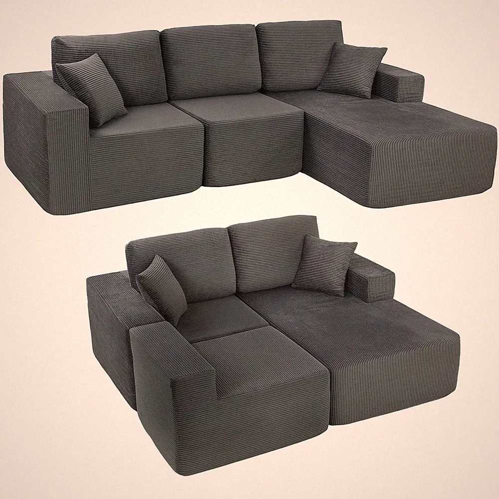 Ecksofa mit Schlaffunktion, L-Form 267 cm Schlafsofa mit Wurfkissen Dunkelgrau