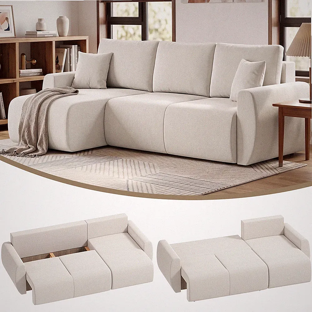 Ecksofa mit Schlaffunktion L-Form 3-Sitzer Sofa mit Umkehrbarer Chaiselongue