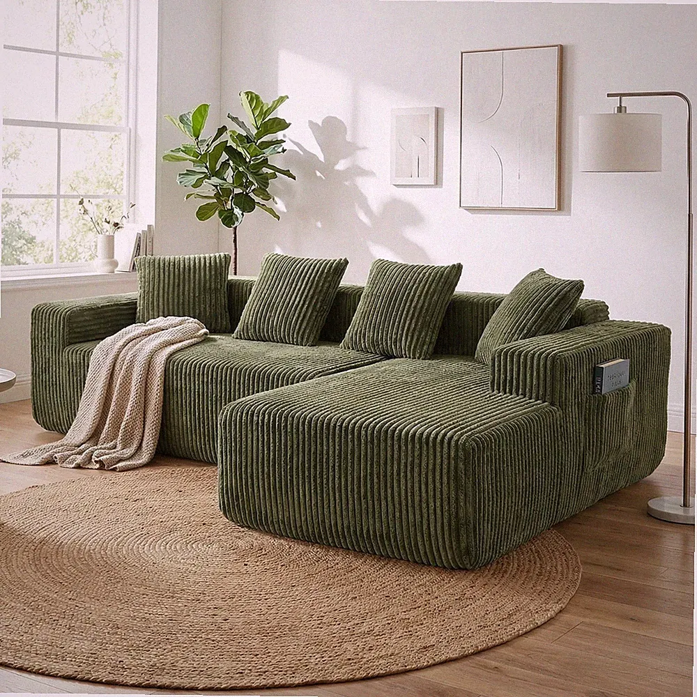 Ecksofa mit Schlaffunktion, L-Form Design, Modulares Sofa, Corduroy , 4-Sitzer