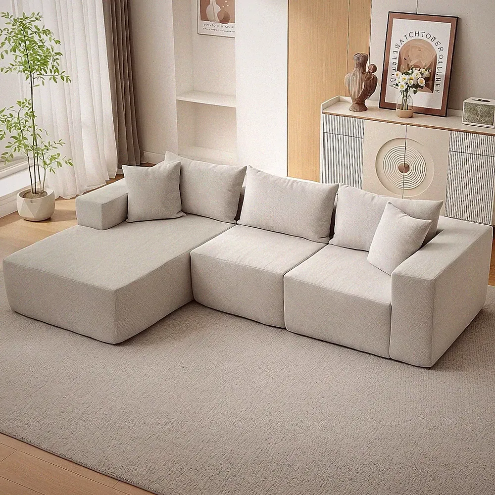 Ecksofa mit Schlaffunktion L-Form Modulares Sofa 4 Sitzer Cordstoff abnehmbarem