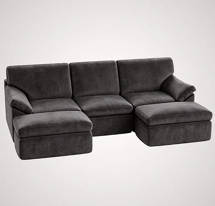 Ecksofa mit Schlaffunktion L-Form Modulares Sofa 5 Sitzer Cordstoff mit Ottomane