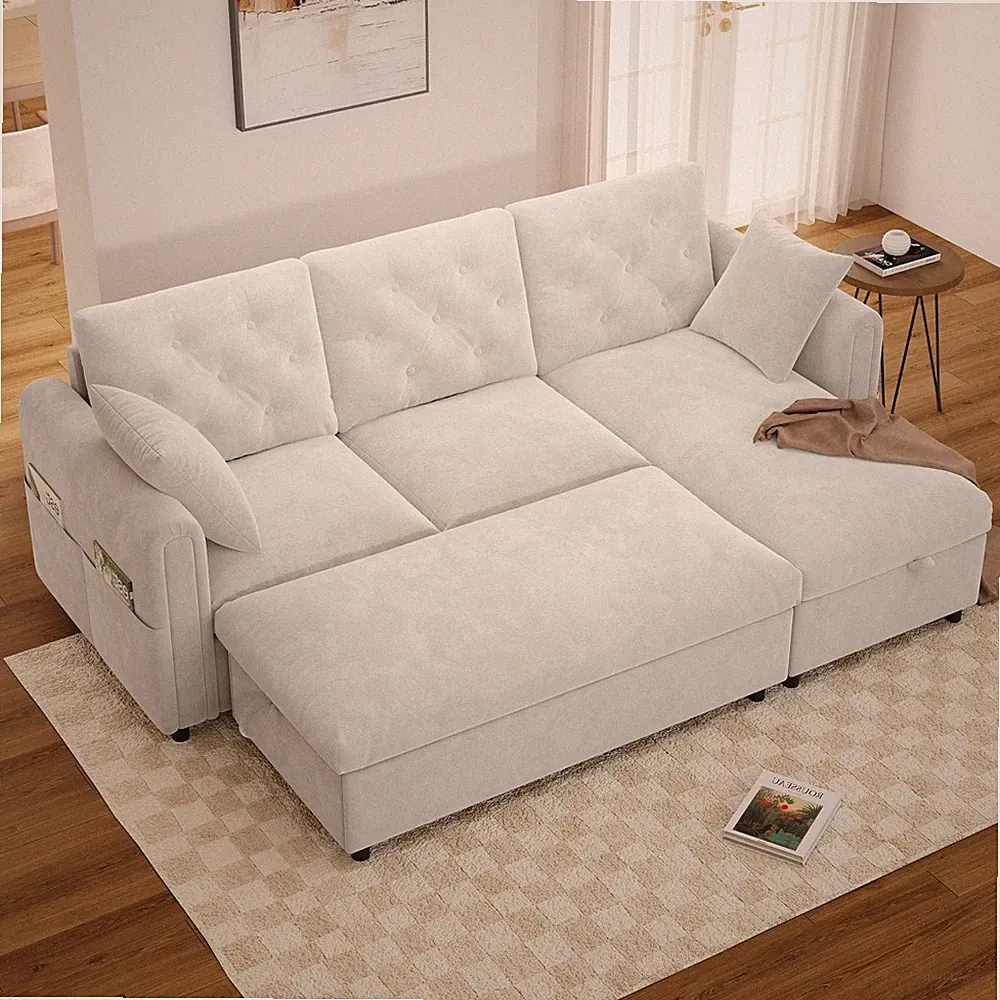 Ecksofa mit Schlaffunktion Schlafsofa, 3 Sitzer Sofa Stauraum Chaise Fußhocker