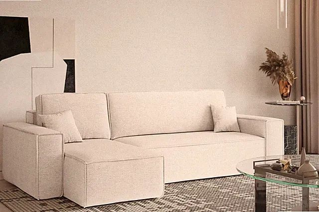 Ecksofa mit schlaffunktion und bettkasten, BEST stoff NEVE Links Ecru