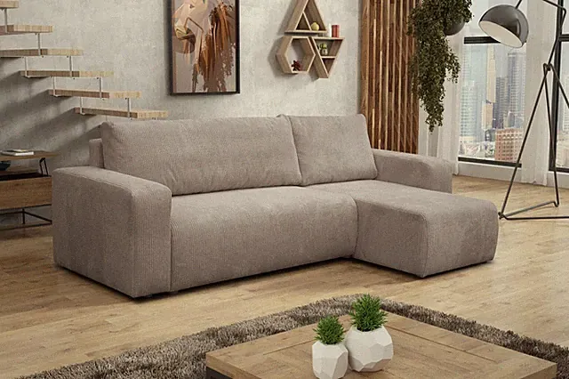 Ecksofa mit Schlaffunktion und Bettkasten Cordstoff, Schlafsofa, L-Form Eckcouch