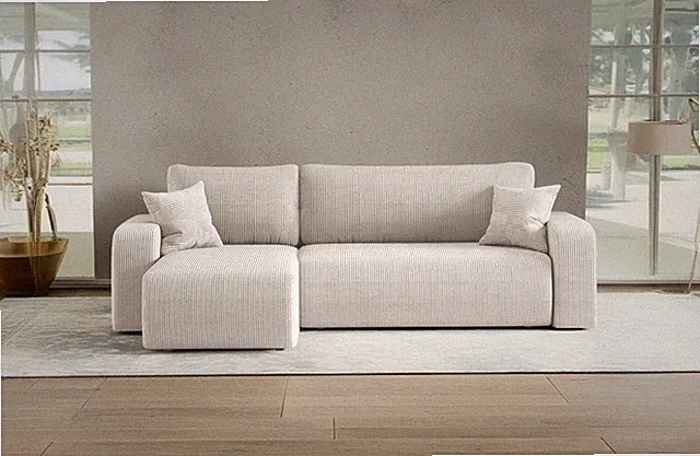 Ecksofa mit schlaffunktion und bettkasten, Couch ARAGON Dicker Cord Beige Links