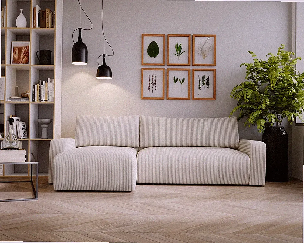 Ecksofa mit schlaffunktion und bettkasten, Couch ARAGON Dicker Cord Beige Links