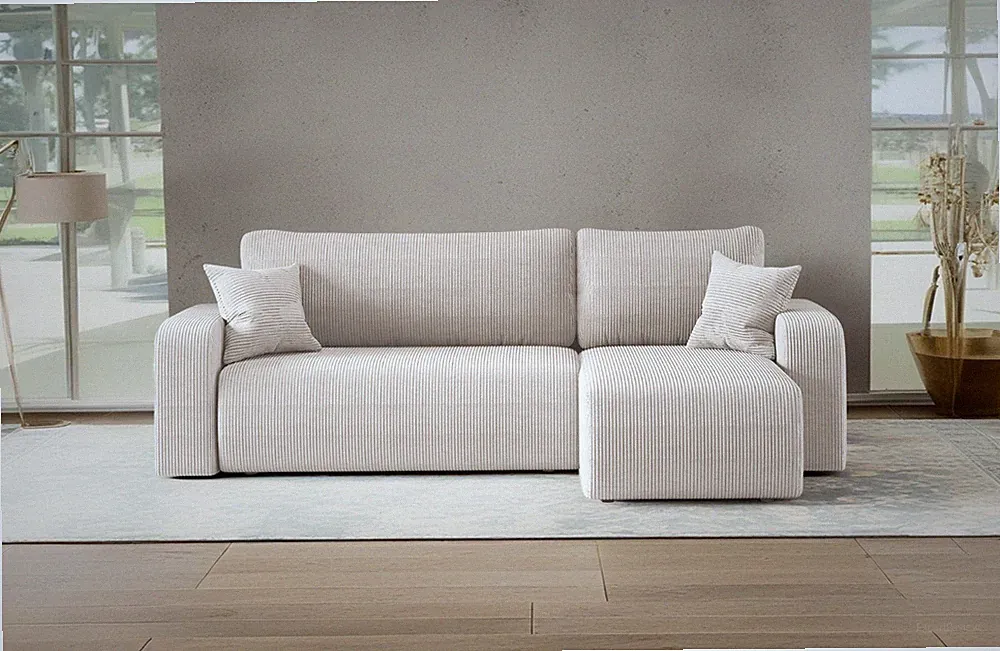 Ecksofa mit schlaffunktion und bettkasten, Couch ARAGON Dicker Cord Beige Rechts