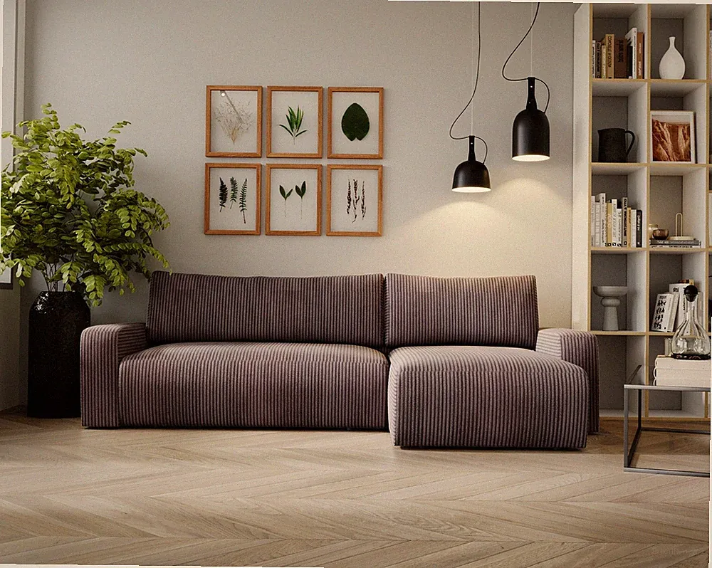 Ecksofa mit schlaffunktion und bettkasten, Couch ARAGON Dicker Cord Braun Rechts