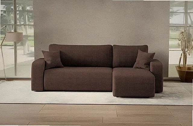 Ecksofa mit schlaffunktion und bettkasten, Couch ARAGON Dicker Cord Braun Rechts