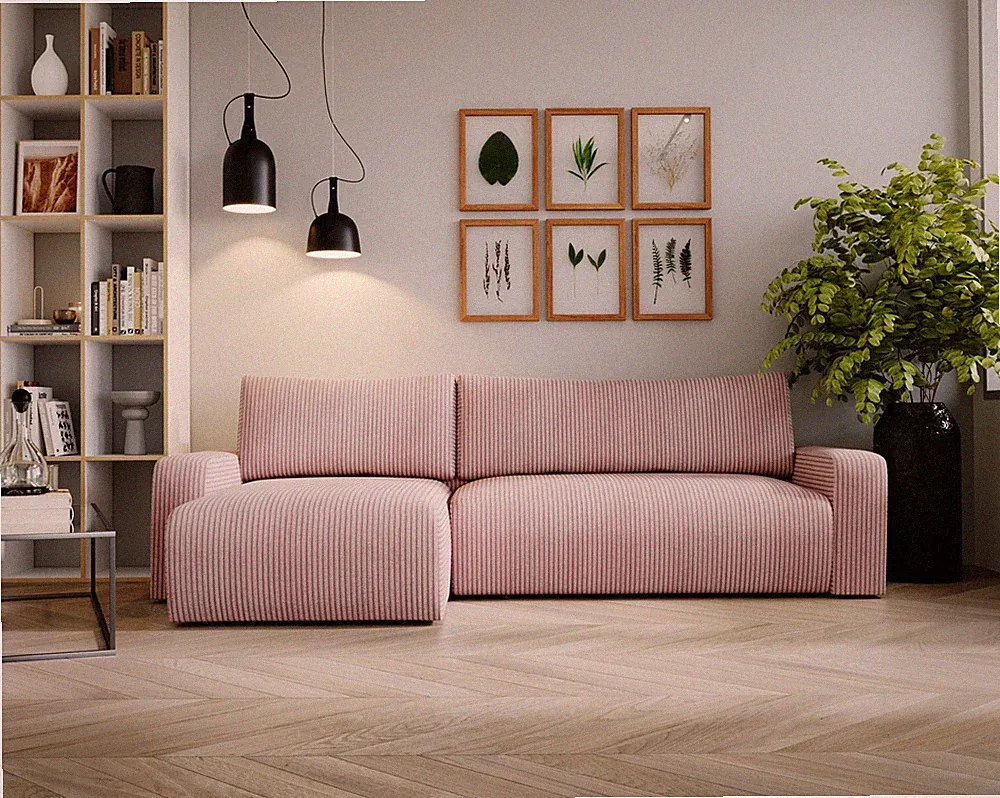Ecksofa mit schlaffunktion und bettkasten, Couch ARAGON Dicker Cord Rosa Links