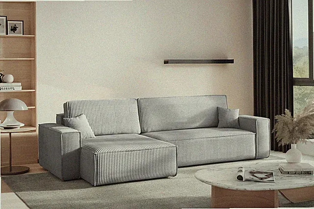 Ecksofa mit schlaffunktion und bettkasten, Eckcouch BEST XL stoff Poso Grau Link