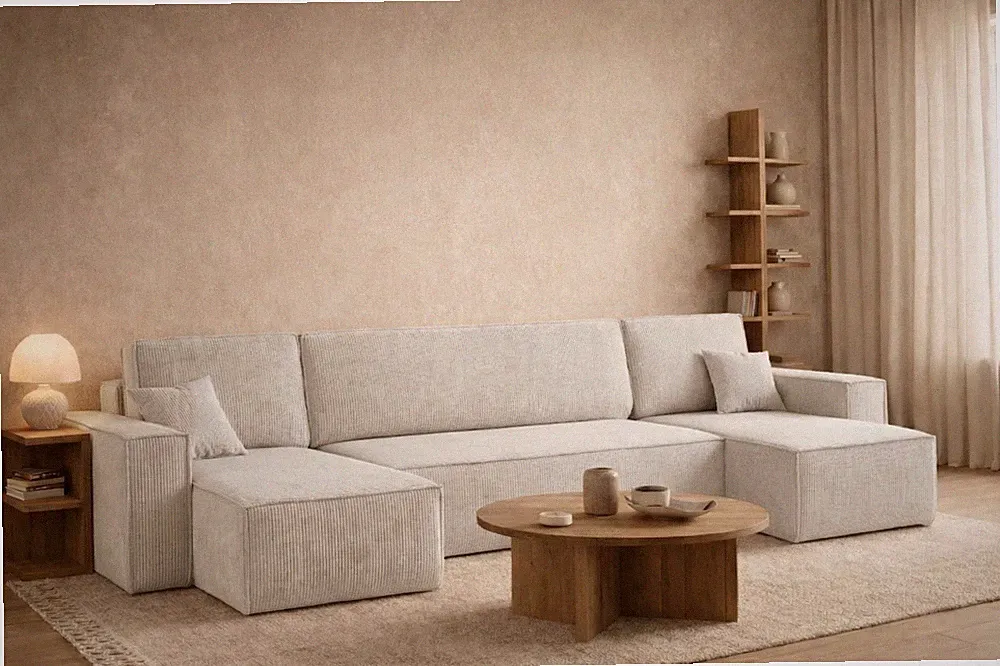 Ecksofa mit schlaffunktion und bettkasten, Sofa U-form, Couch BEST Beige