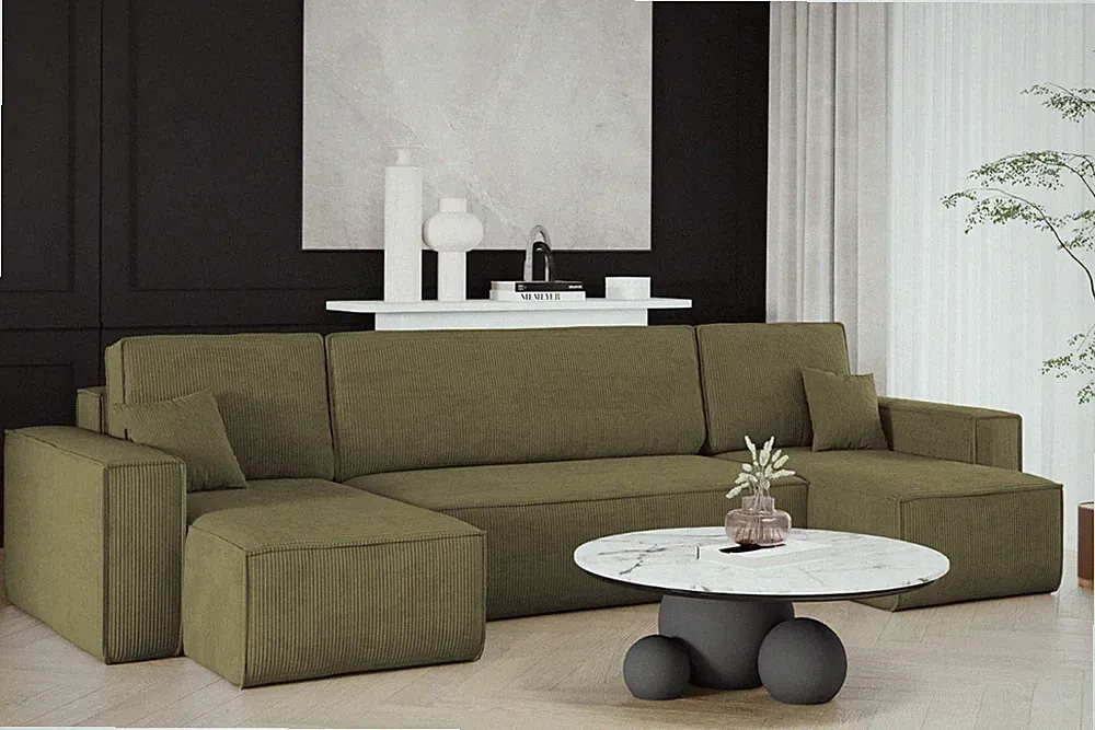 Ecksofa mit schlaffunktion und bettkasten, Sofa U-form, Couch BEST Olive