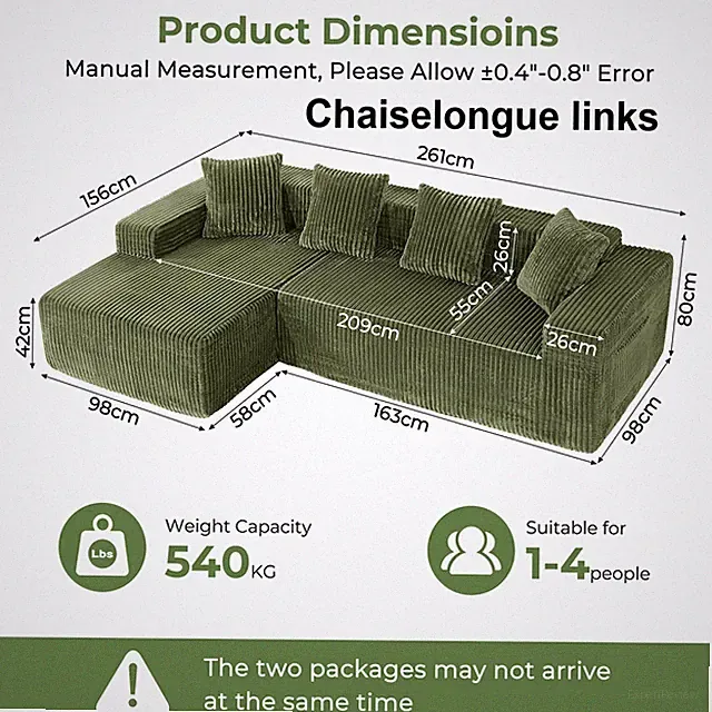 Ecksofa modulares Sofa Couch Schlafsofa m. großer Chaiselongue Links oder rechts