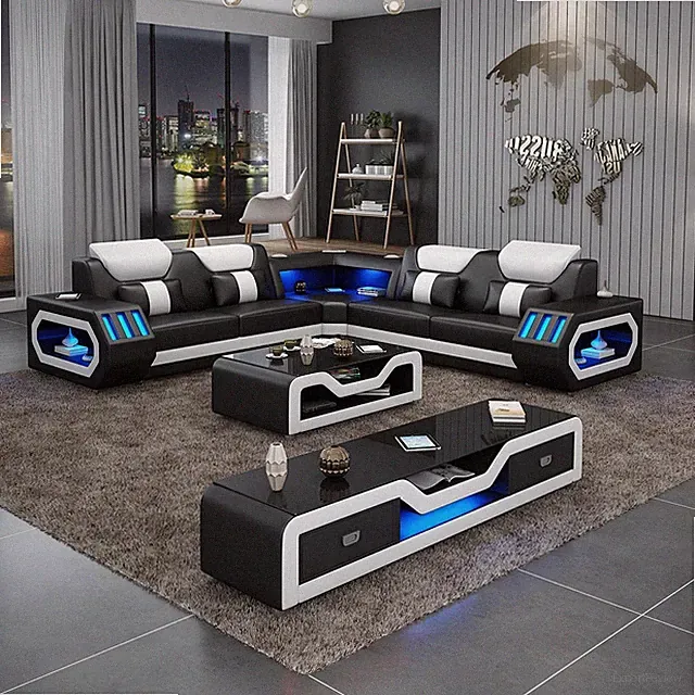 Ecksofa Polster Ecksofa L Form Couchtisch Sideboard Ledersofa Wohnlandschaft Neu