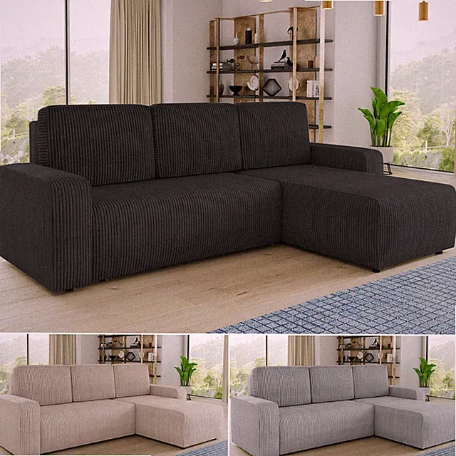 Ecksofa Roma L mit Schlaffunktion und Bettkasten - Cord Stoff - L-Form Couch