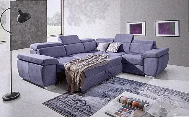 Ecksofa Schlafsofa ROXI Violett Kurze Schenkel Rechts