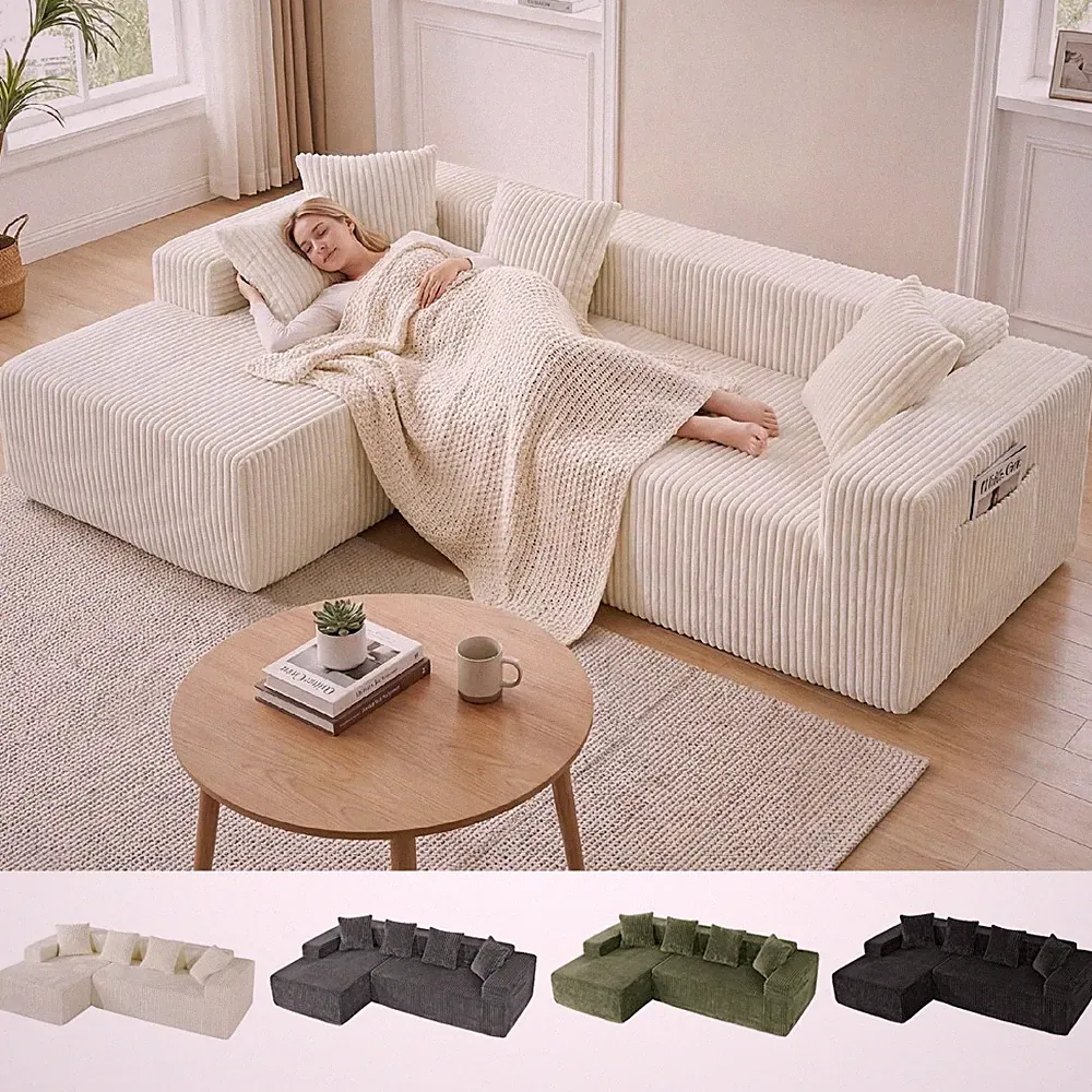 Ecksofa Sofa Couch Cordsofa Modular Kissen Modulsofa Cord Wohnzimmer Bettsofa