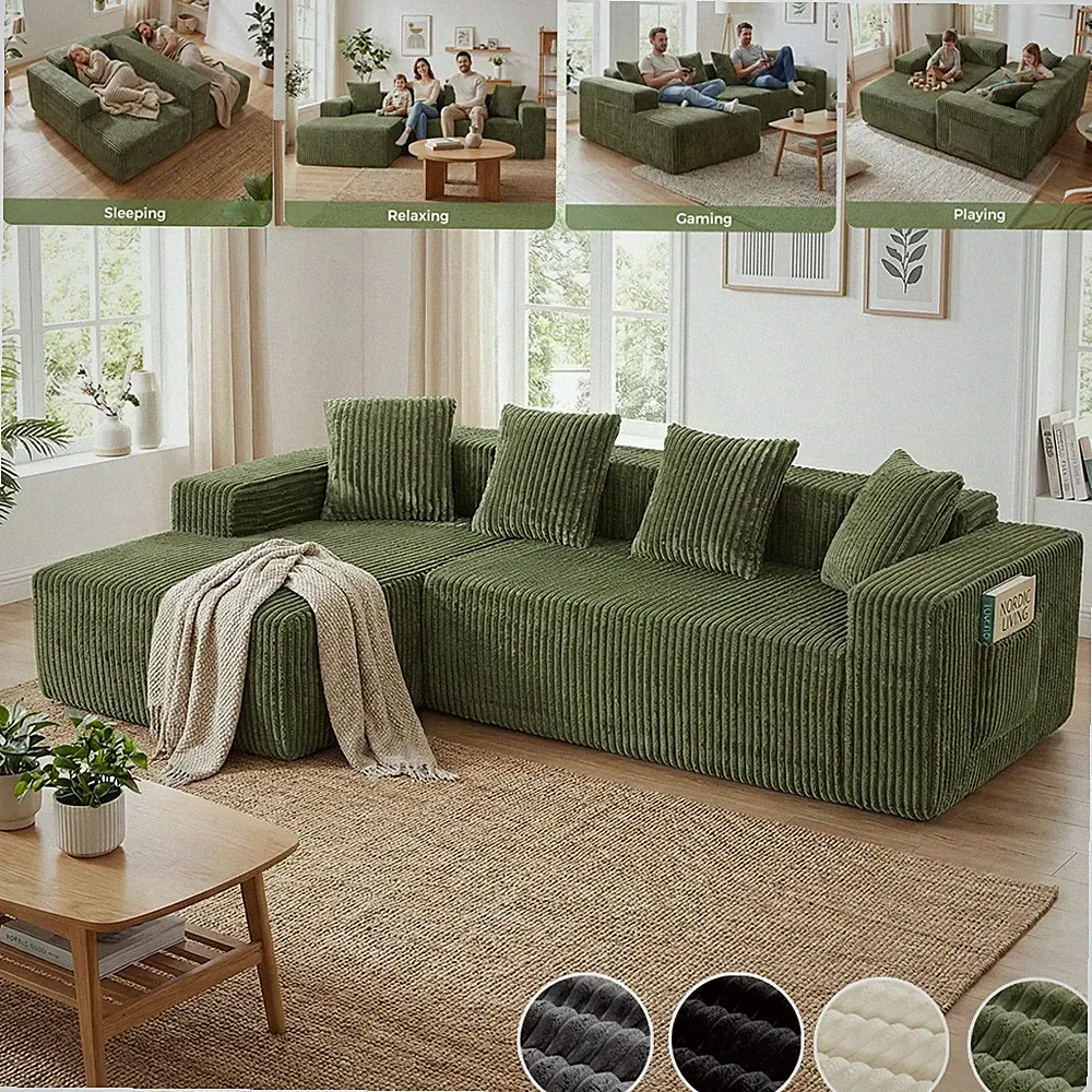 Ecksofa Sofa Couch Cordsofa Modular Kissen Modulsofa Cord Wohnzimmer Schlafzimme