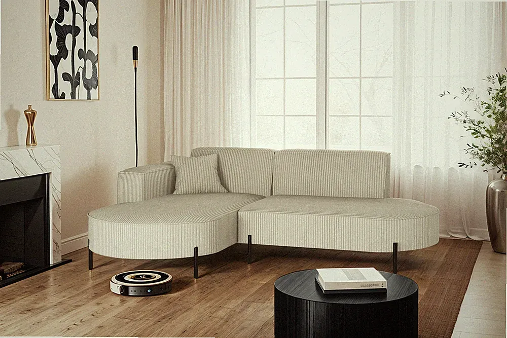 Ecksofa, Sofa L-Form Designer Modena Rein stoff Poso Beige Links
