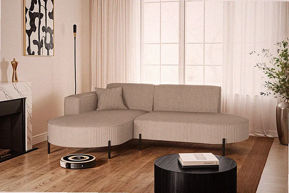 Ecksofa, Sofa L-Form Designer Modena Rein stoff Poso Dunkelbeige Links