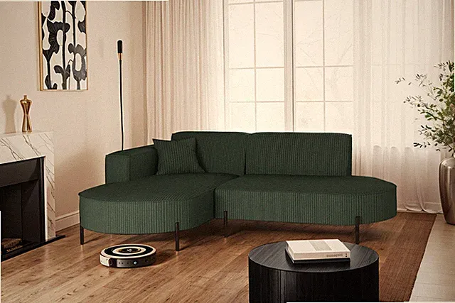 Ecksofa, Sofa L-Form Designer Modena Rein stoff Poso Grün Links