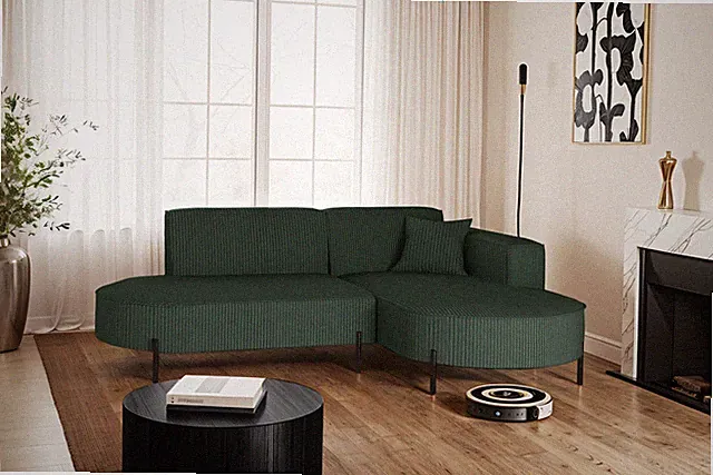 Ecksofa, Sofa L-Form Designer Modena Rein stoff Poso Grün Rechts