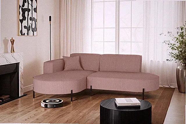 Ecksofa, Sofa L-Form Designer Modena Rein stoff Poso Rosa Links
