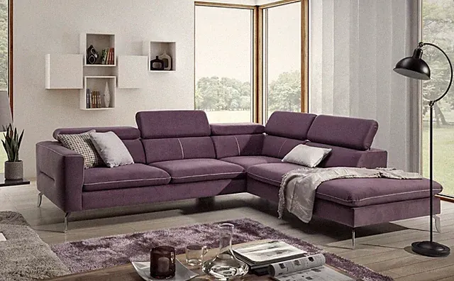 Ecksofa Sofa REZA Polyesterstoff Violett Ottomane Rechts