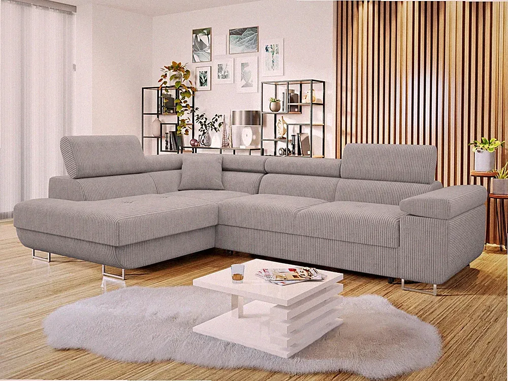 Ecksofa Torezio Cord Polstersofa mit Schlaffunktion und Bettkasten Couch M24