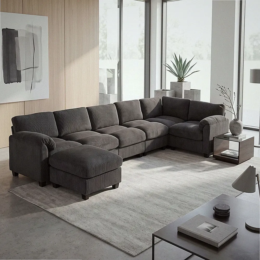 Ecksofa U-Form 292x224cm Sofa Couch mit Federpolsterung, gepolsterte Refurbished