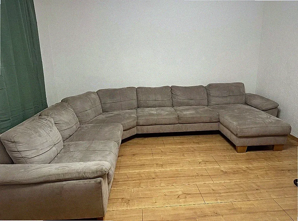 Ecksofa U-Form mit Ottomane Velours Grau 4-tlg 6-Sitzer 220x100cm