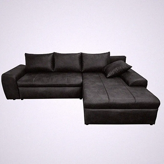 Ecksofa Vintage Schlafsofa Eckcouch L-Sofa mit Ottomane u. Bettkasten in Schwarz