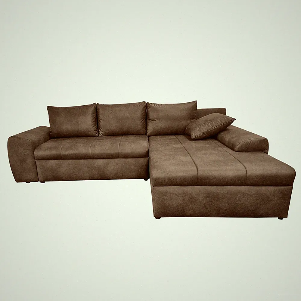 Ecksofa Vintage Schlafsofa Eckcouch L-Sofa mit Ottomane und Bettkasten in Braun
