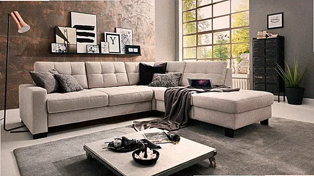 Ecksofa Wohnlandschaft Polsterecke Tortona L-Sofa Stoff hellgrau mit Federkern