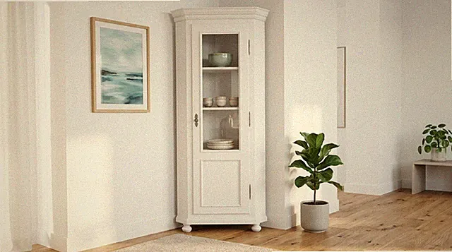 Eckvitrine, Eckschrank, Landhaus Vintage antik shabby-chic Stil
