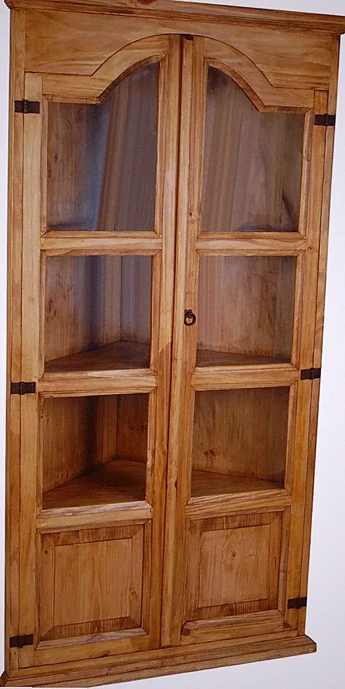 Eckvitrine Mexico Möbel 103x195x55 cm Landhausstil Massivholz Pinie Honig
