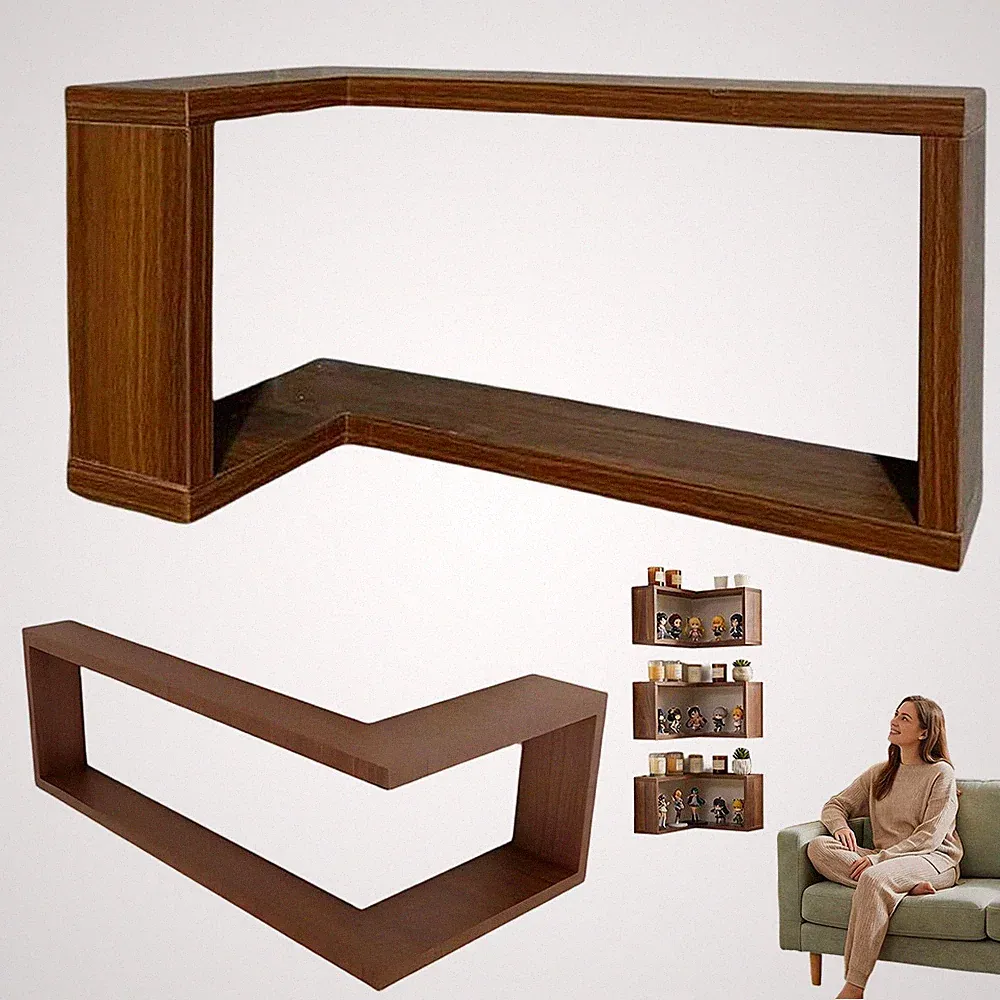 Eckwandregal 90° schwebend Holz braun 40cm für Bücher Pflanzen und Deko