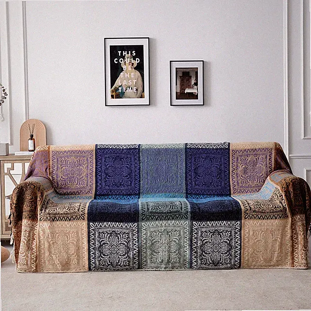 Edcooy Boho Stuhlhusse Bunt Chenille Quasten Hippie Überwurf Decke für Couch