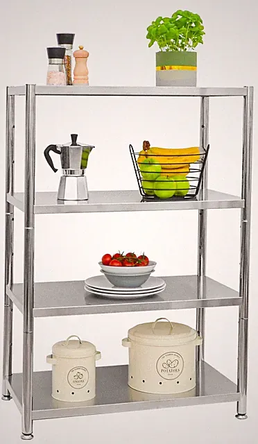 Edelstahl Regal bis 160kg - 4 Ebenen Schwerlastregal 74x41x109 Metallregal Küche