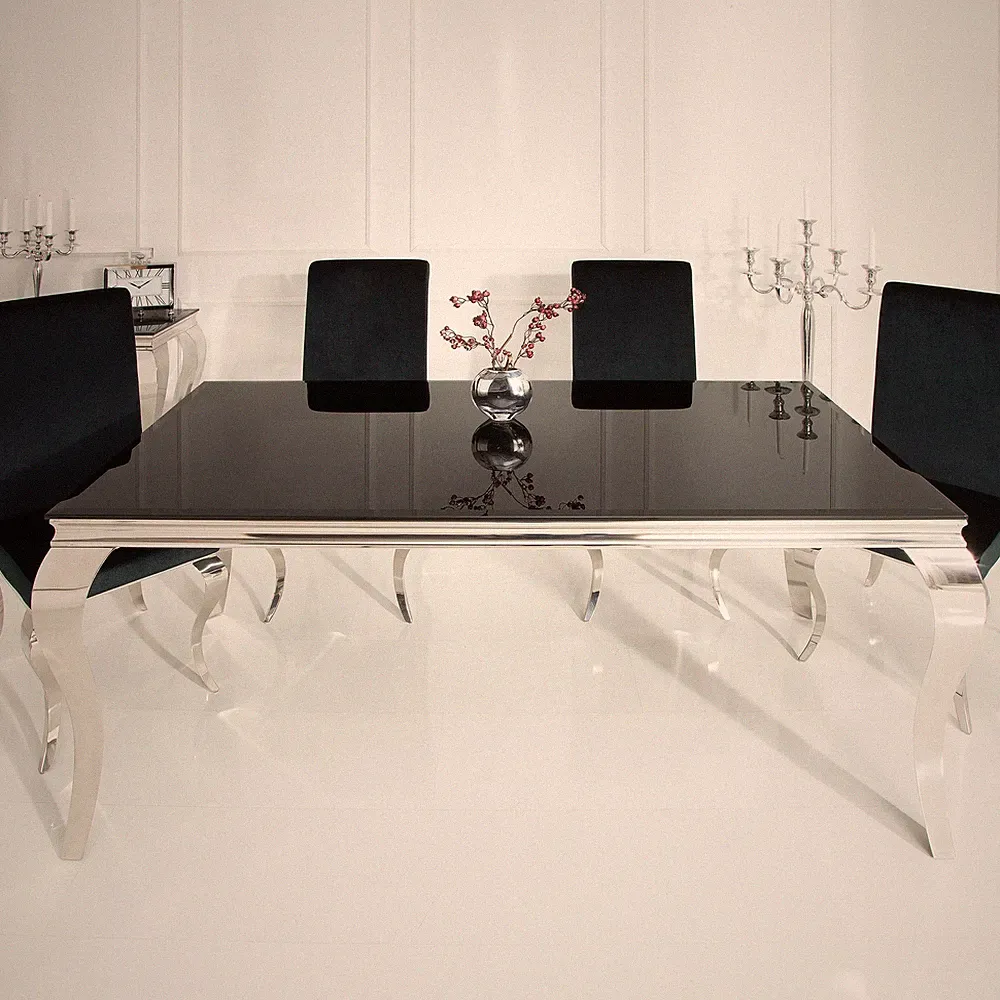 Edler Design Esstisch MODERN BAROCK 180cm schwarz Edelstahl Opalglas Küchentisch