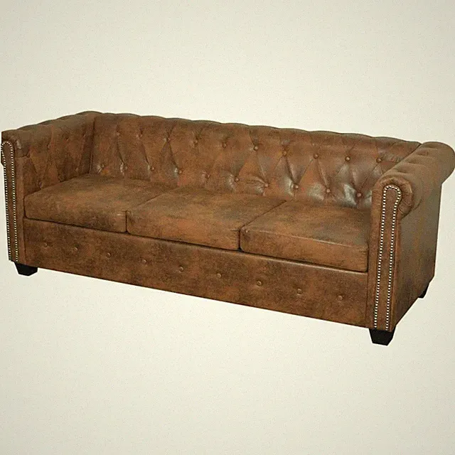 Edles Chesterfield Sofa 2/3 Sitzer in Mikrofaser Vintage braun Couch Polstersofa