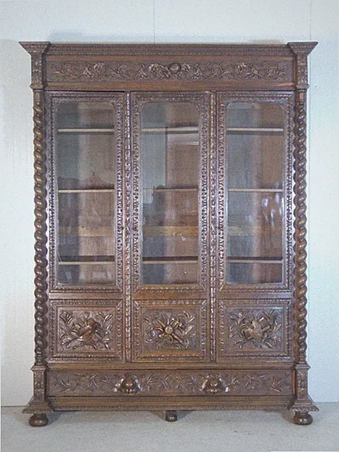 EF 1680 Antiker 3-türiger Bücherschrank Eiche Frankreich um 1900 Gründerzeit