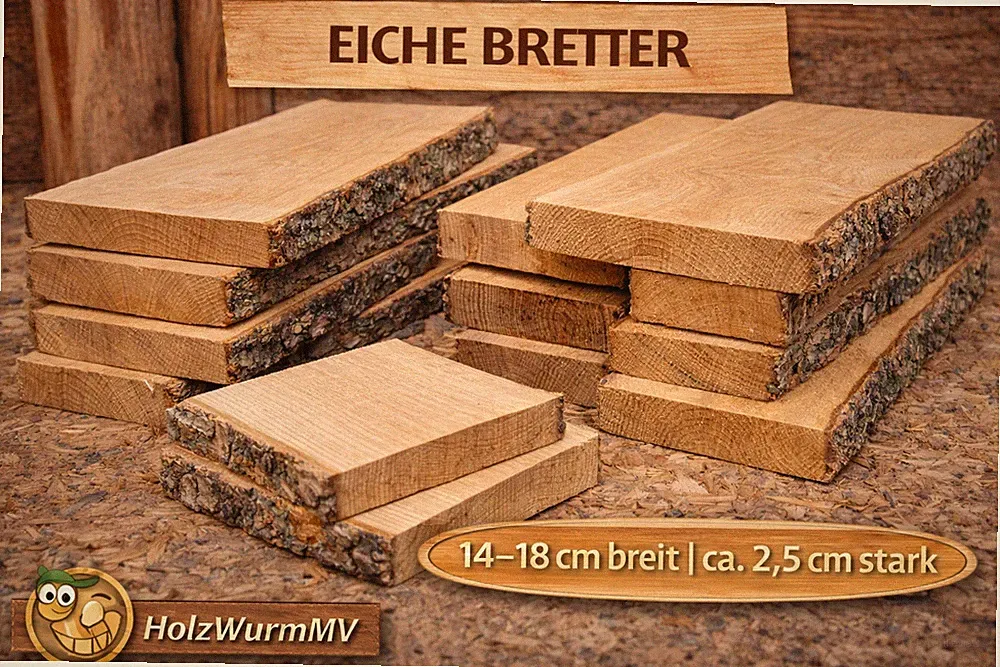 Eiche Holzbrett unbesäumt (mit Rinde) 2,5cm 14-18cm DIY Möbel, Regale, Wanddeko