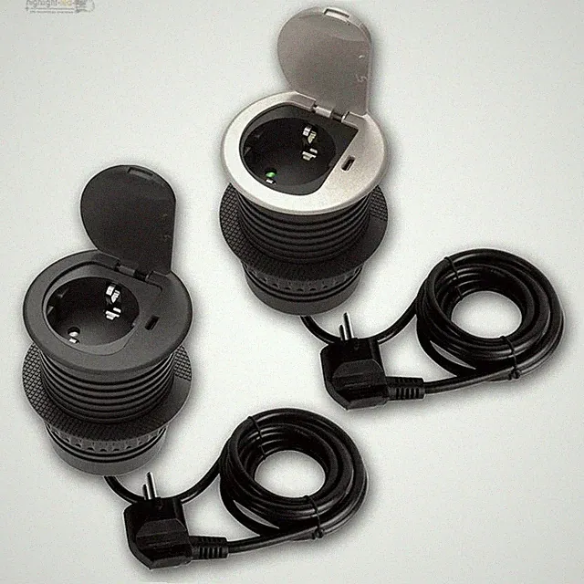 Einbausteckdose Schreibtisch versenkt, Loch Ø60mm 16A 3600W + USB Steckdose 2,4A